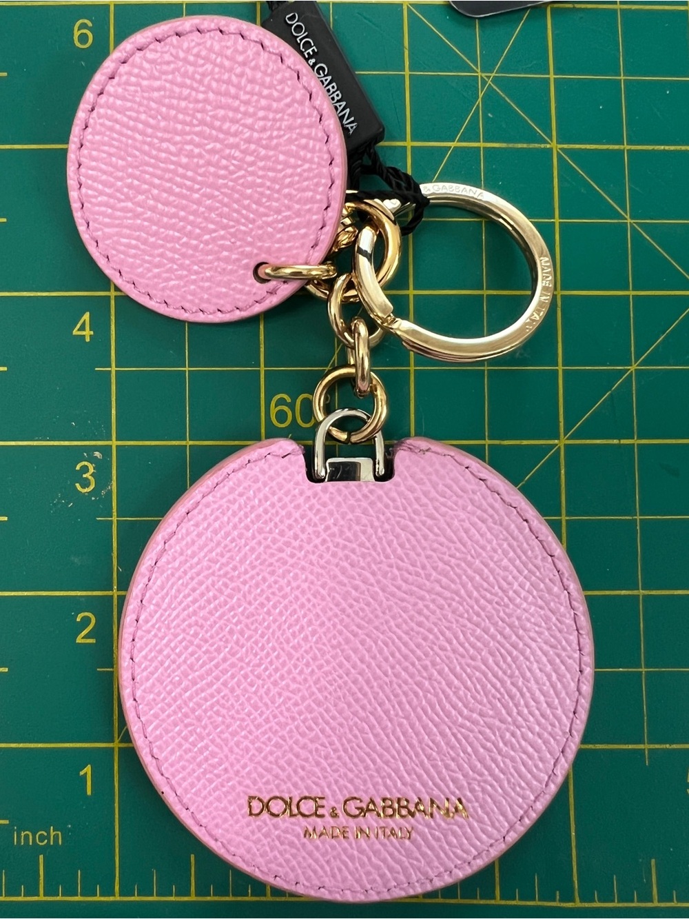 Dolce & Gabbana Pink Leather Round Mirror Keyring Charm NIB - Picture 6 of 8